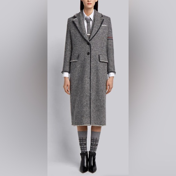 Thom Browne Gray Striped FRAYED-EDGE Overcoat, Size XS, €3470, Sold Out, NEW - Picture 1 of 12